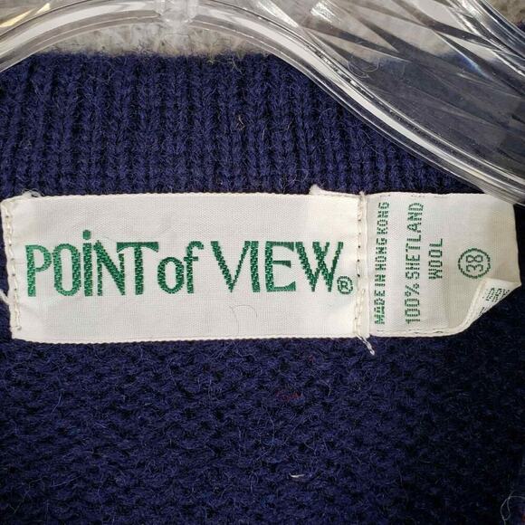 Vintage Point of View Sweater Shetland Wool Knit Navy Blue Long Sleeve Size 38 - Picture 7 of 10